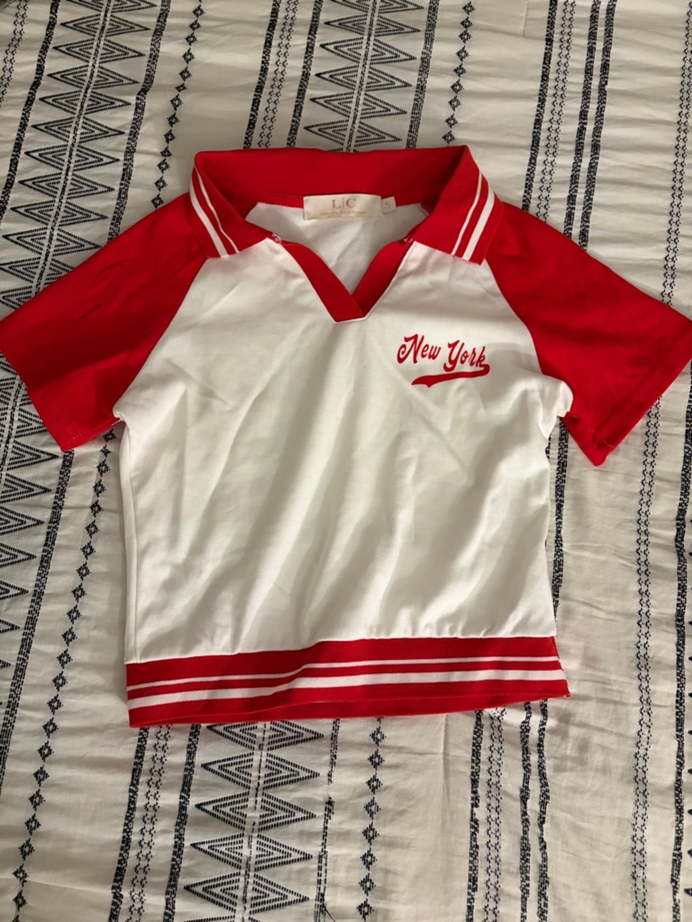 Kids "New York" Red & White Raglan Polo Tee